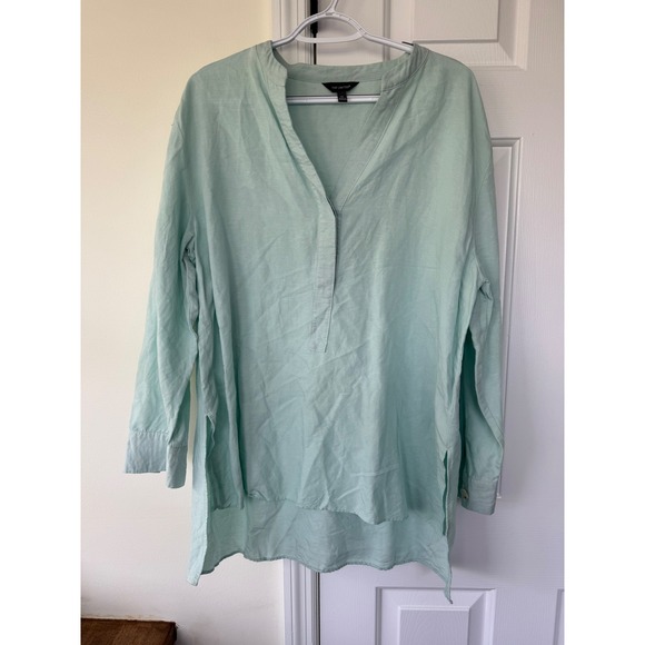 The Limited Tops - The Limited Mint Green Linen Blend Tunic Top V-Neck High-Low Blouse XL